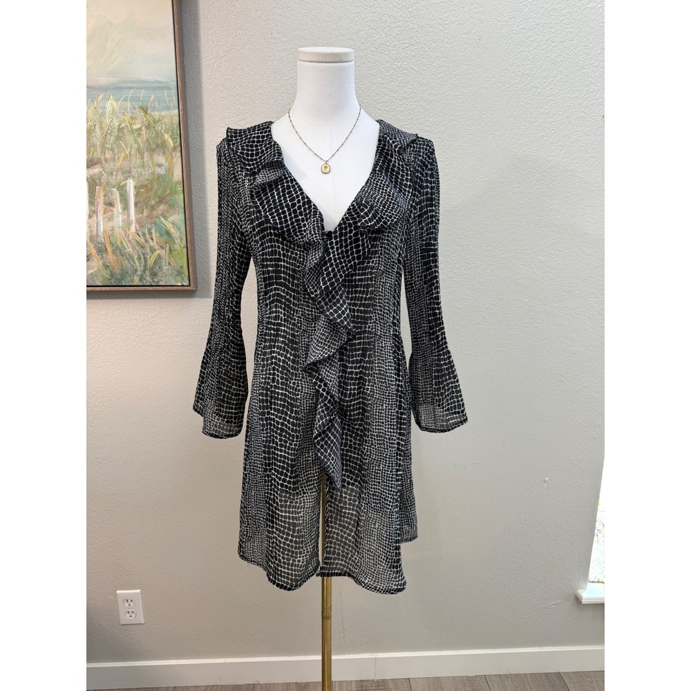 black white snake‎ print ruffle wrap mini dress y2k